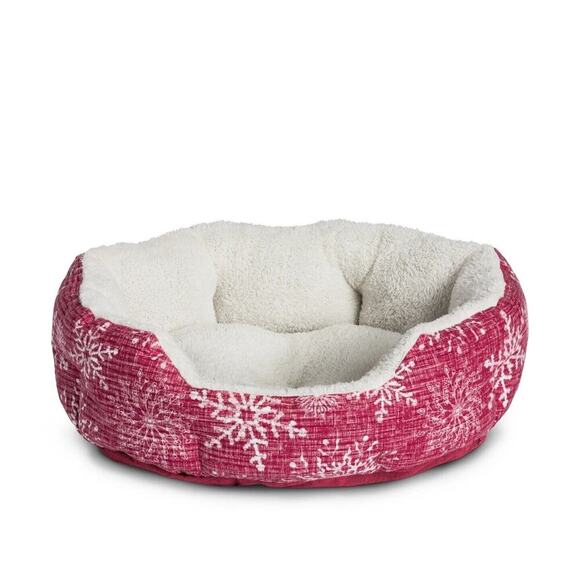 Pet Bed Small Red Snowflake BedCushion Is 19" Dog & Cat Vibrant Life Cuddler New - Picture 3 of 9